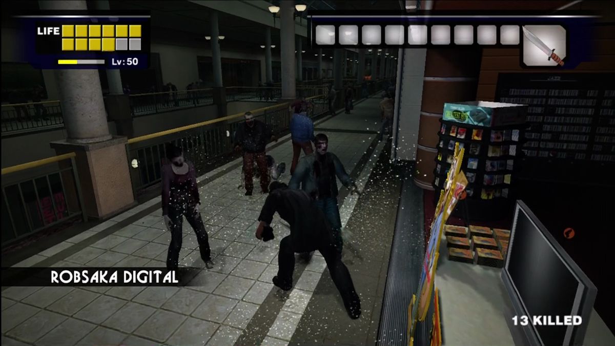 Dead Rising (Xbox 360) screenshot: Capture and shatter queens to instantly kill zombie groups.