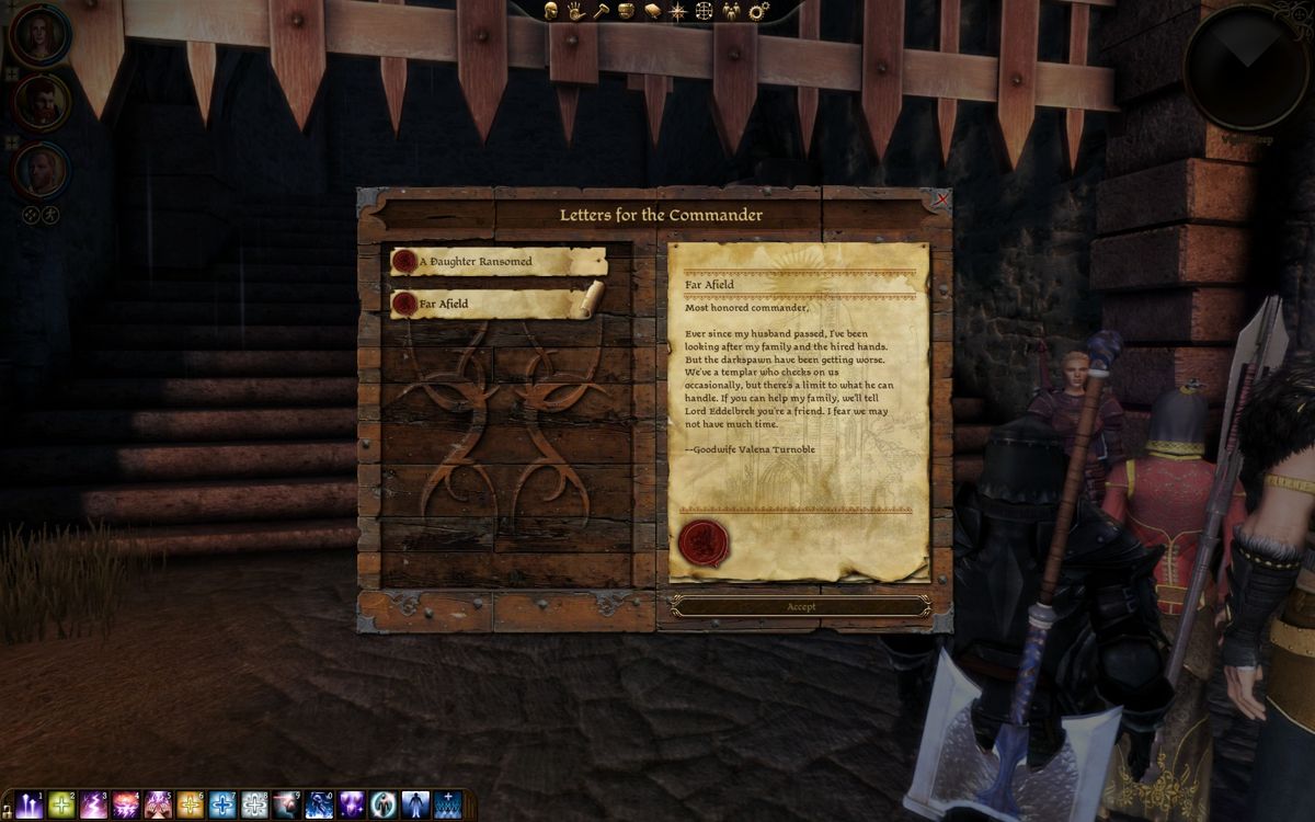 Dragon Age: Origins - Awakening (Windows) screenshot: It hasn't even been a day since I took command over Vigil's Keep and already those nobles are pestering me.