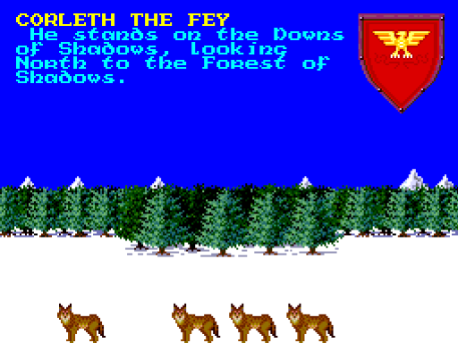 The Lords of Midnight (ZX Spectrum Next) screenshot: Encountering a pack of wolves.