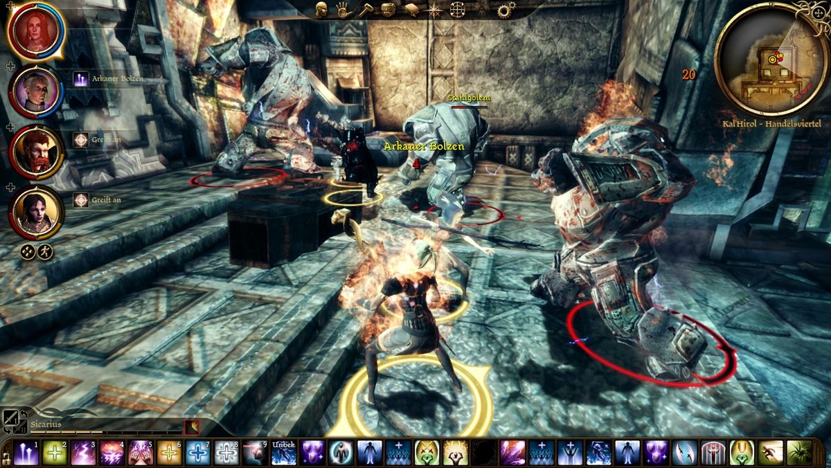 Dragon Age: Origins - Awakening (Windows) screenshot: Fighting some steelgolems protecting a coffin.