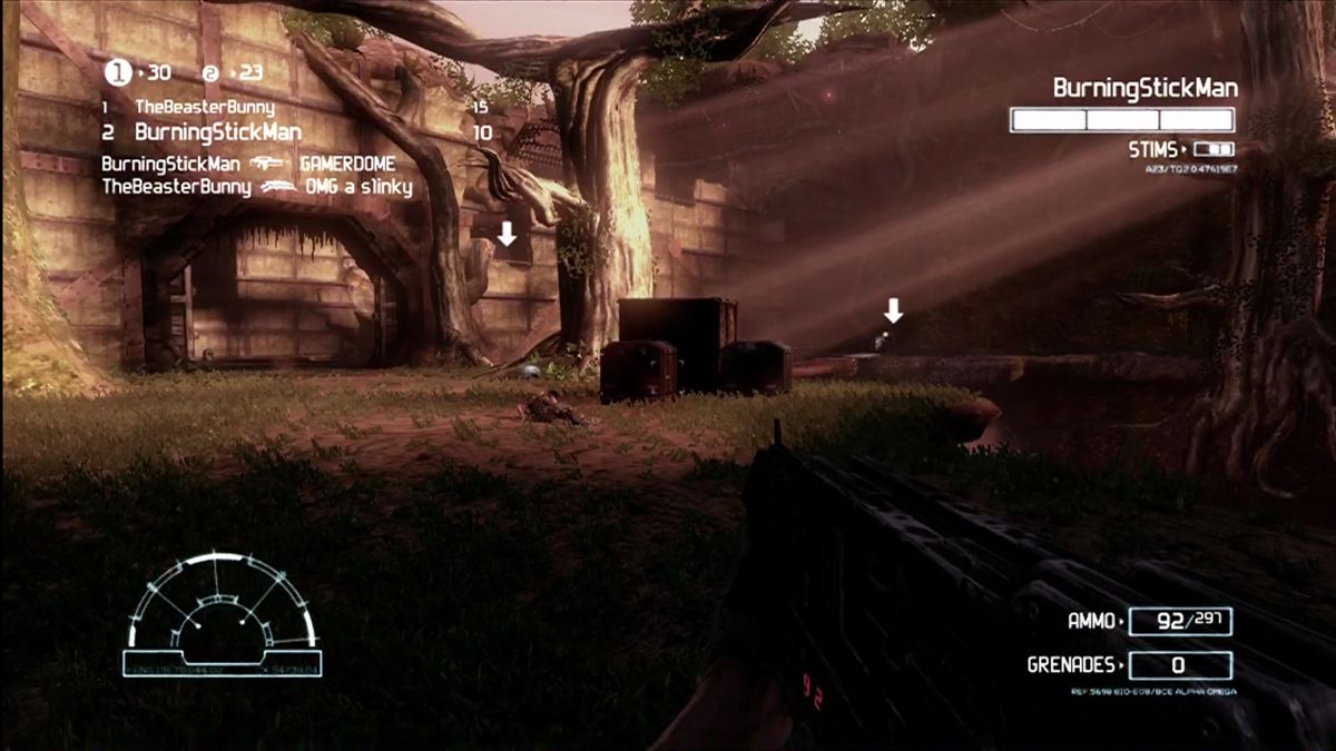 Aliens vs Predator (Hunter Edition) (Xbox 360) screenshot: Central area of the "Outpost" map.