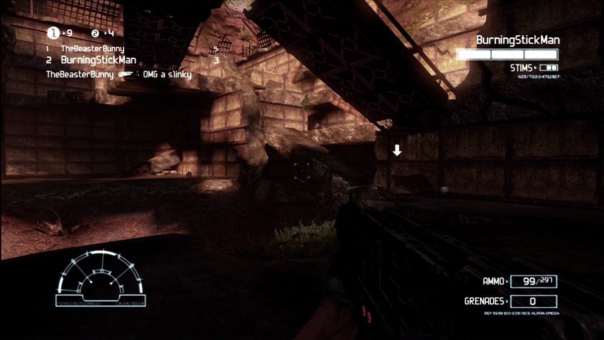 Aliens vs Predator (Hunter Edition) (Xbox 360) screenshot: Inside the ruined namesake of "Outpost".