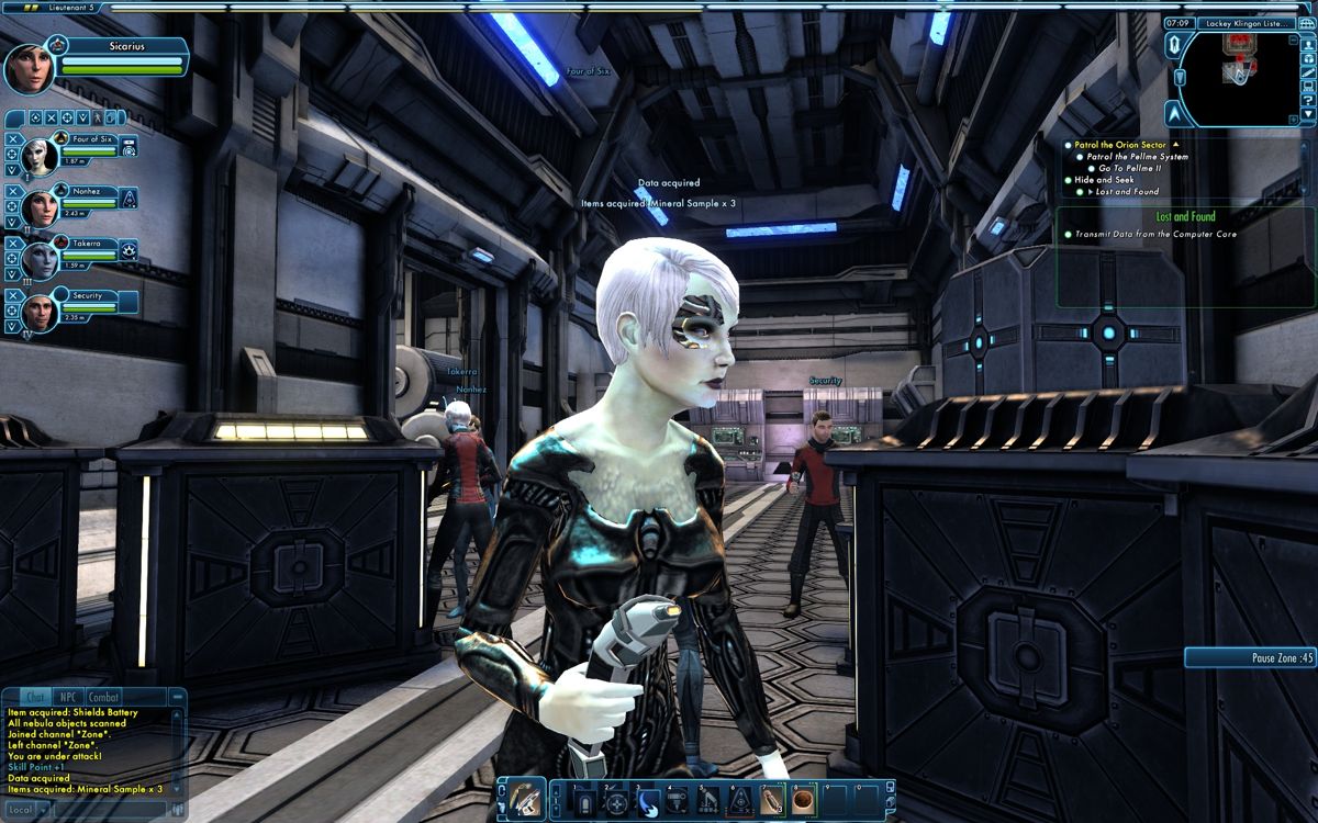 Star Trek Online (Windows) screenshot: That Borg is part of my crew.