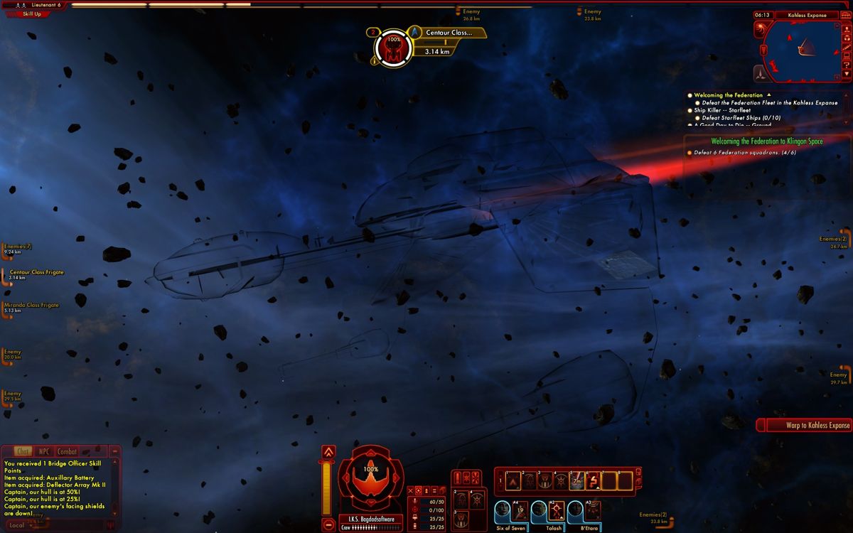 Star Trek Online (Windows) screenshot: Find the cloaked Bird of Prey on this picture.