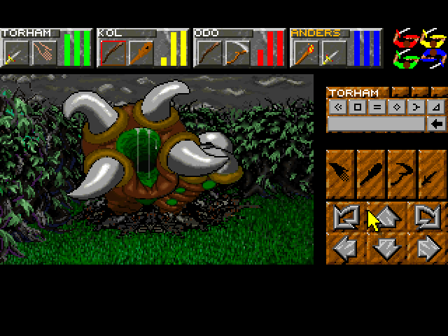 Return to Chaos (Windows) screenshot: Dungeon Master II - Party attacked by a worm.