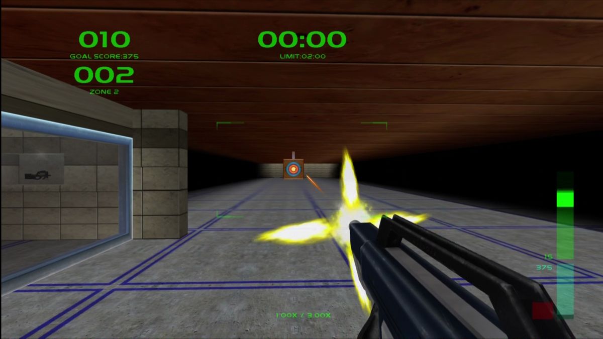 Perfect Dark (Xbox 360) screenshot: Hit the Institute's range for weapons training (and achievements).