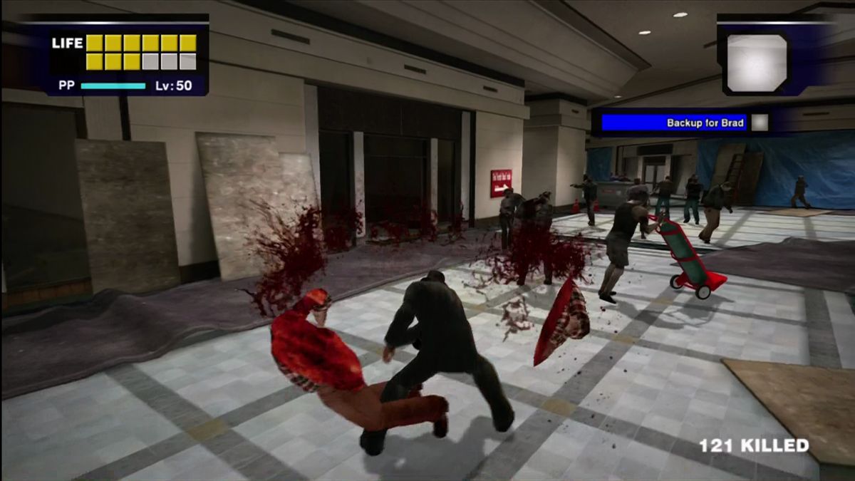 Dead Rising (Xbox 360) screenshot: Frank's katana skills are unmatched.