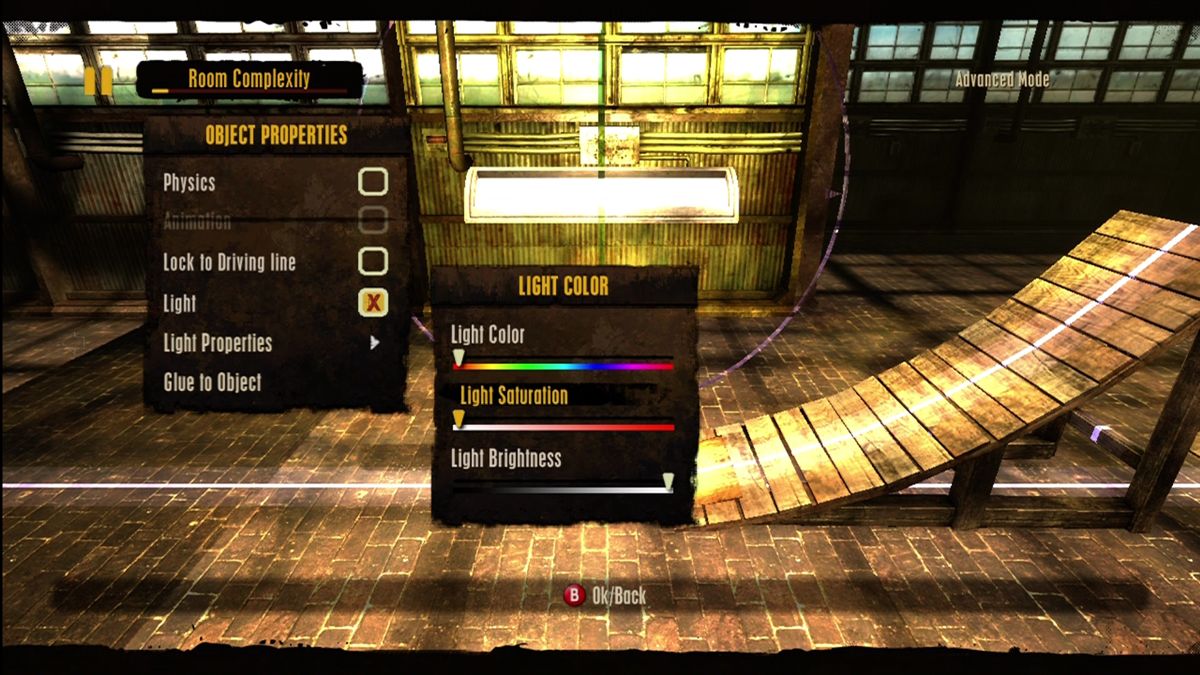 Trials HD (Xbox 360) screenshot: Advanced settings for a light object.