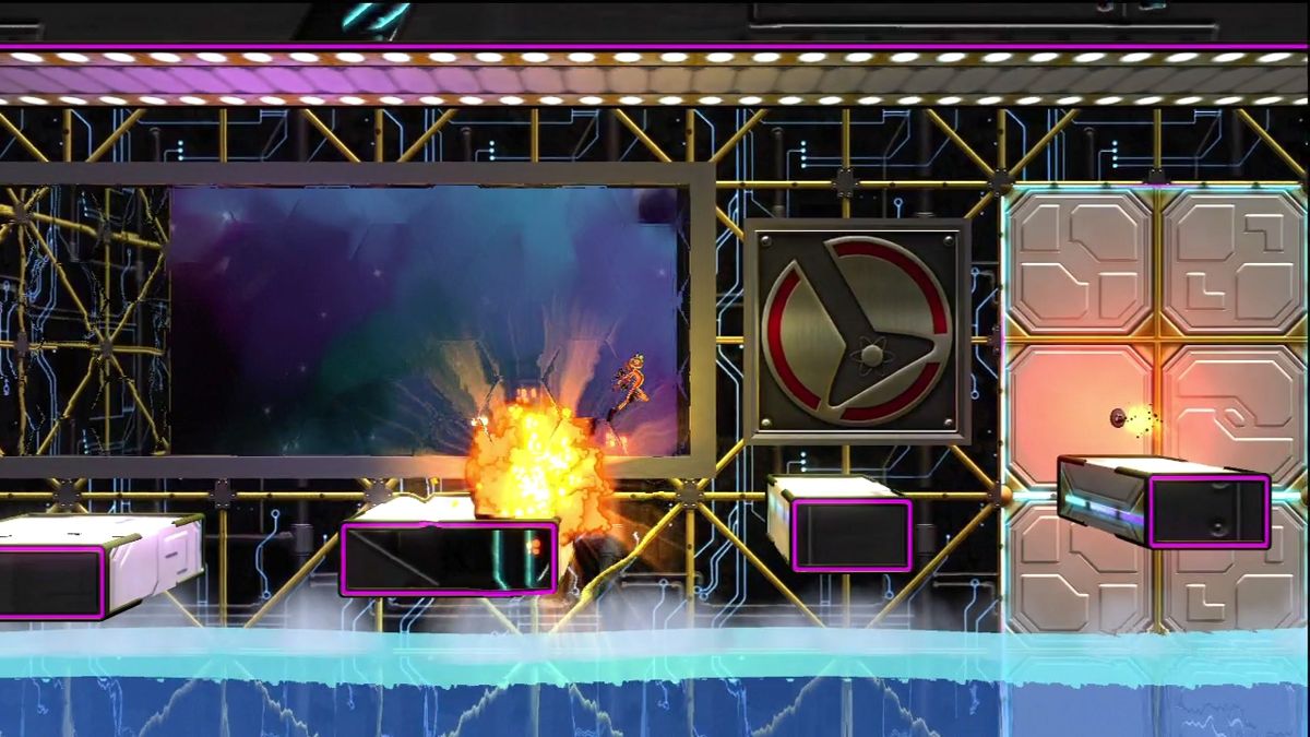 'Splosion Man (Xbox 360) screenshot: Some levels have rising water you have to outrun.