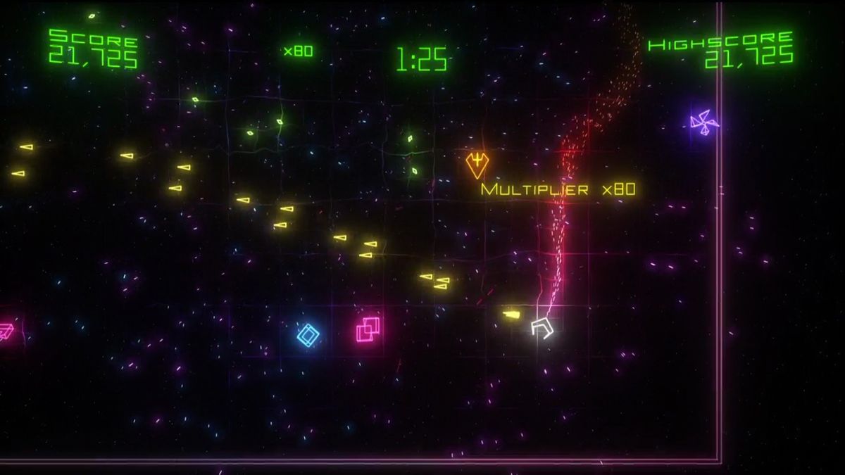 Geometry Wars: Retro Evolved 2 (Xbox 360) screenshot: Shooting enemies adds to your multiplier.