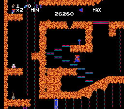 Spelunker (NES) screenshot: Climb the stairs for a precious key