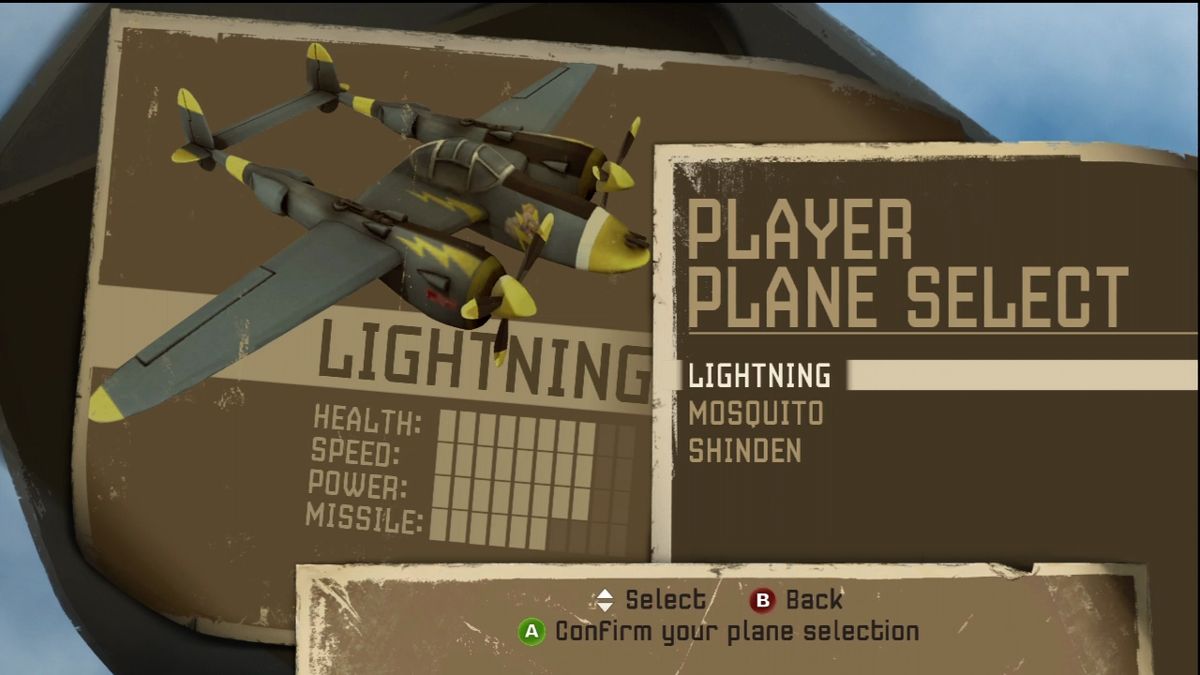 1942: Joint Strike (Xbox 360) screenshot: Plane select menu.