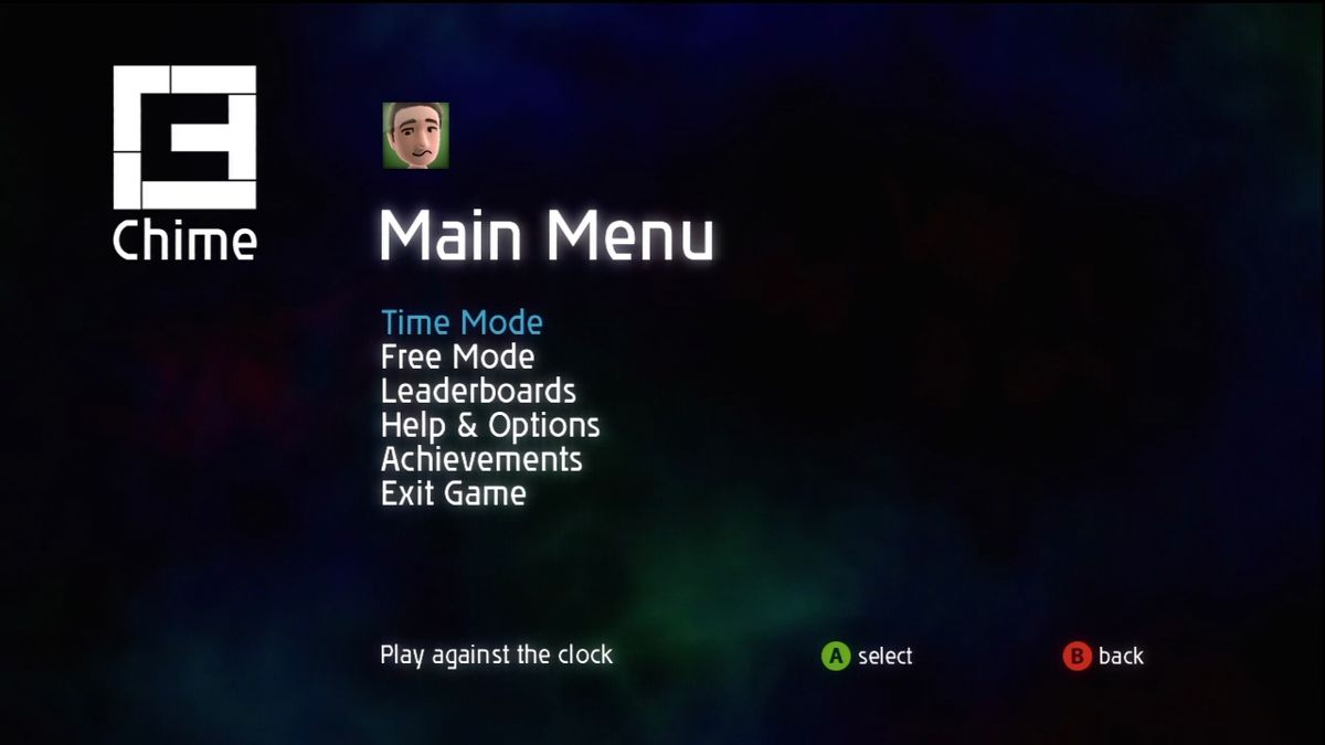 Chime (Xbox 360) screenshot: Main menu.