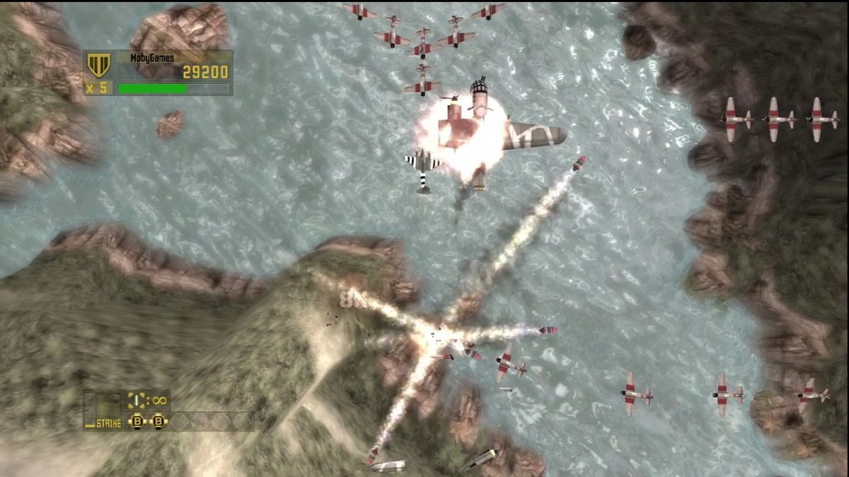 1942: Joint Strike (Xbox 360) screenshot: Firing off seeking missiles.