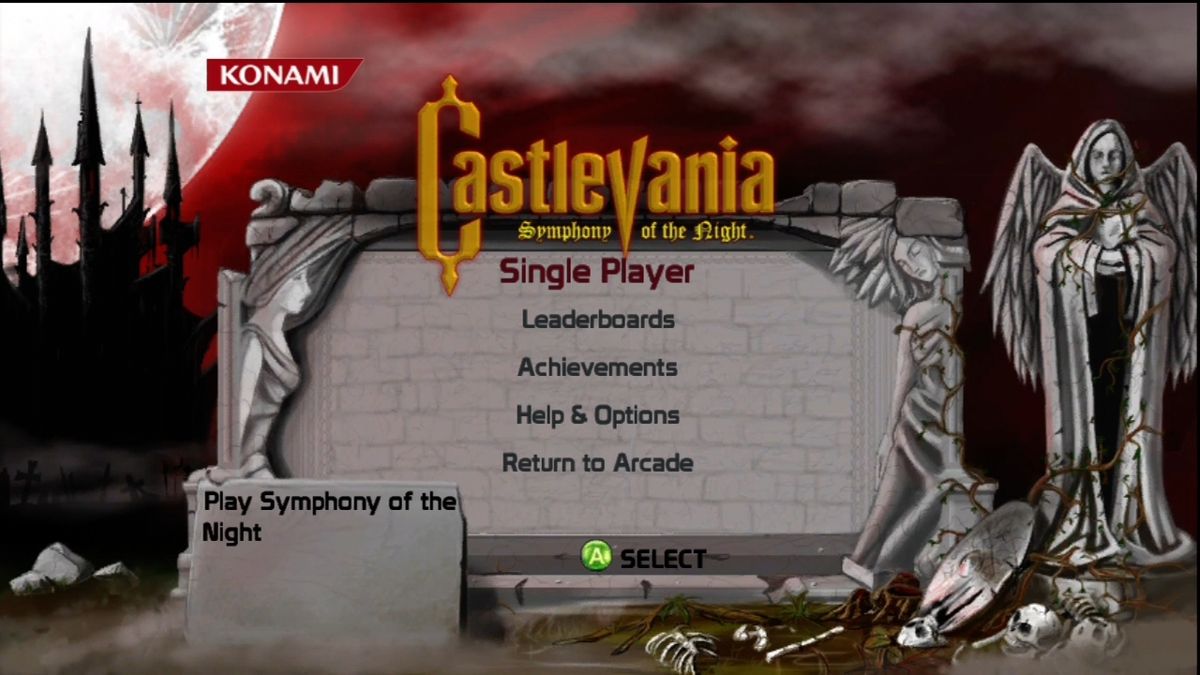 Castlevania: Symphony of the Night (Xbox 360) screenshot: XBLA main menu.