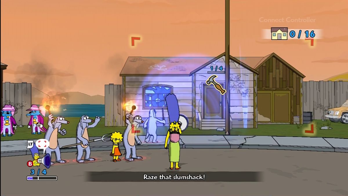 The Simpsons Game (Xbox 360) screenshot: Marge's power is to amass and direct a mob.