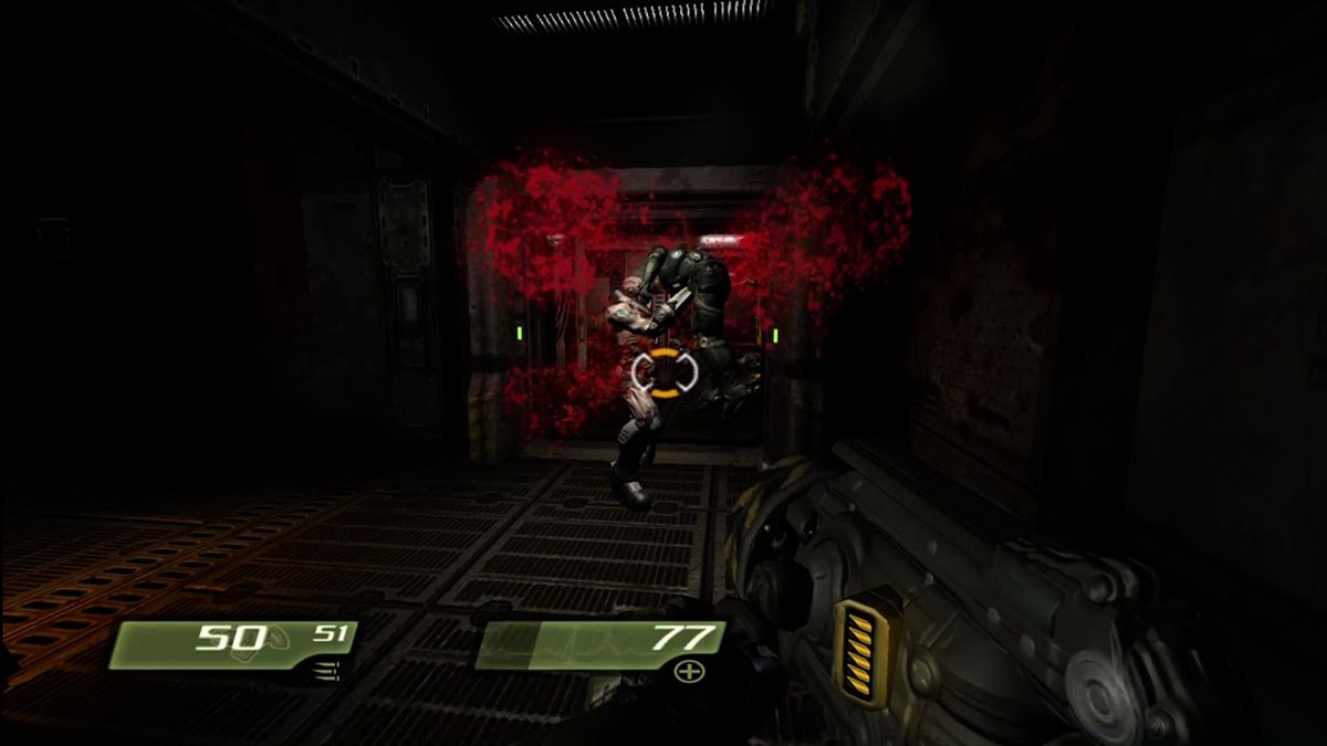 Quake 4 (Xbox 360) screenshot: Nooo! He was two days from retirement!