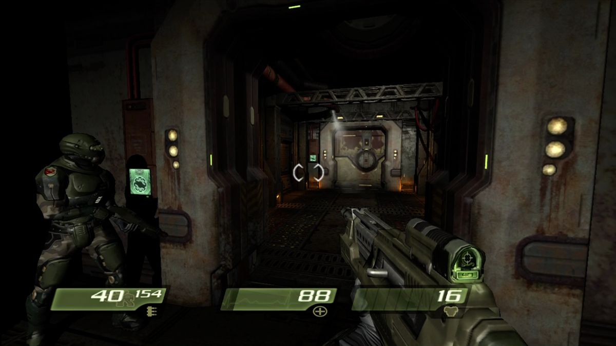 Quake 4 (Xbox 360) screenshot: Unlike <moby game="Quake 2">Quake 2</moby>, you have backup this time!