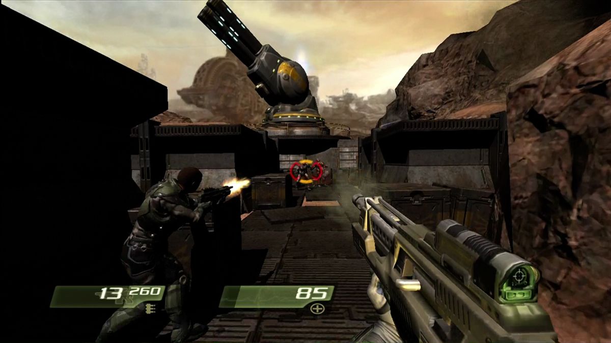 Quake 4 (Xbox 360) screenshot: That anti-air turret is our next objective.