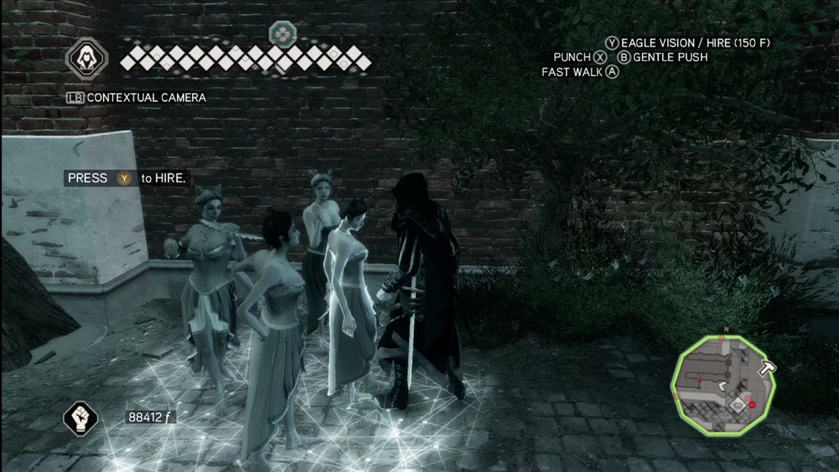 Assassin's Creed II (Xbox 360) screenshot: Later in the game, Ezio will learn how to "blend" with groups to hide.