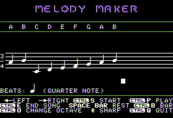 Microzine #2 (Apple II) screenshot: Melody Maker - Making a Melody