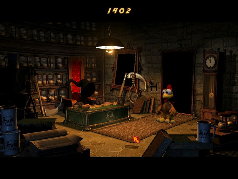 Moorhuhn: Der Fluch des Goldes (Windows) screenshot: Visiting Death