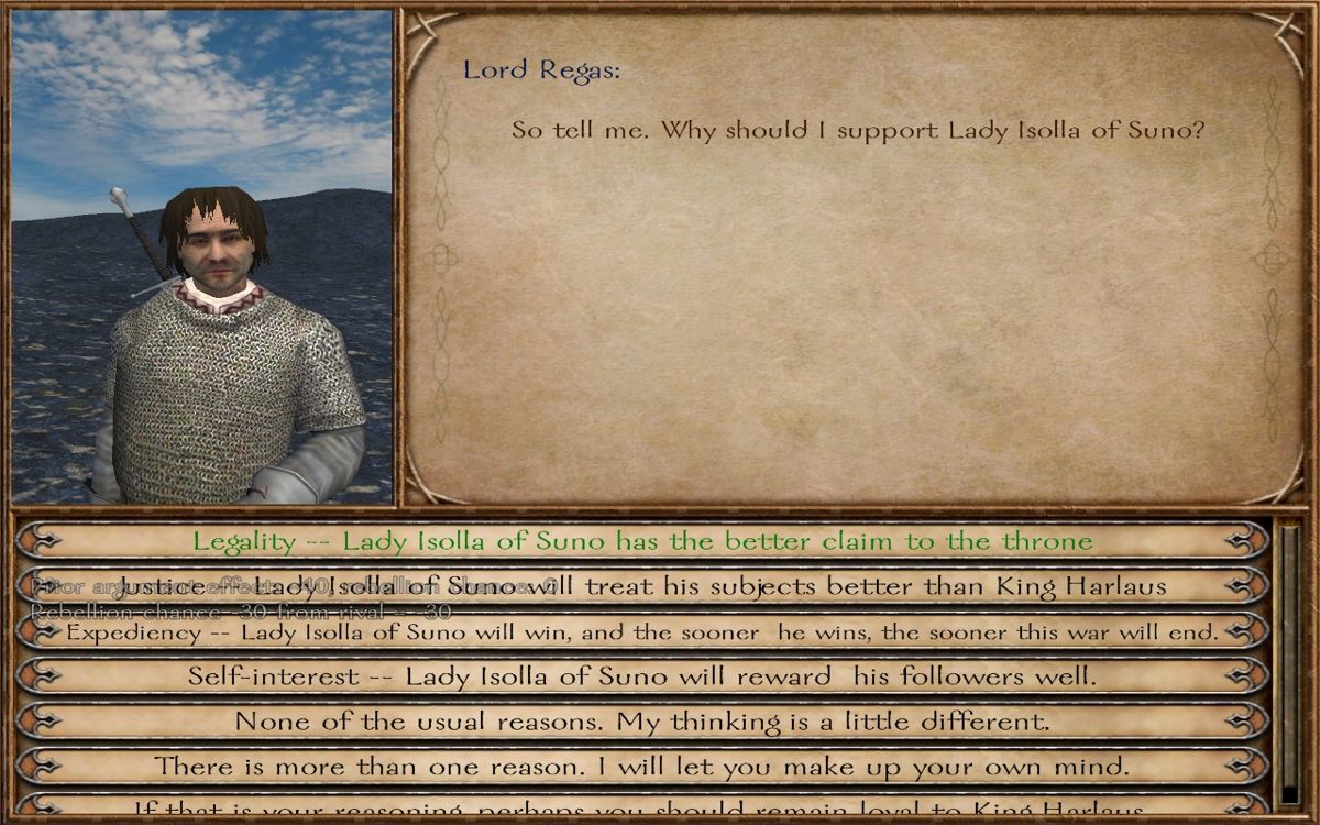 Mount & Blade (Windows) screenshot: Diplomacy! It's even more complicated than it looks.