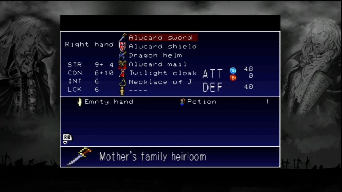 Castlevania: Symphony of the Night (Xbox 360) screenshot: Inventory menu.