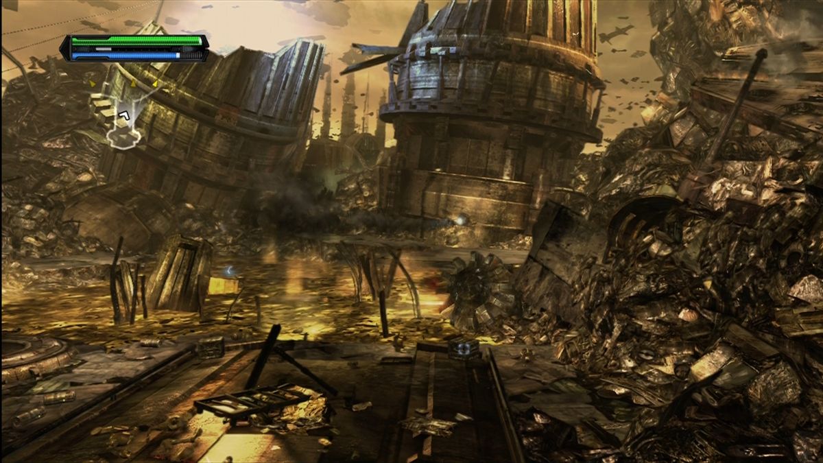 Star Wars: The Force Unleashed (Xbox 360) screenshot: Tracking a Jedi to a junkyard planet.