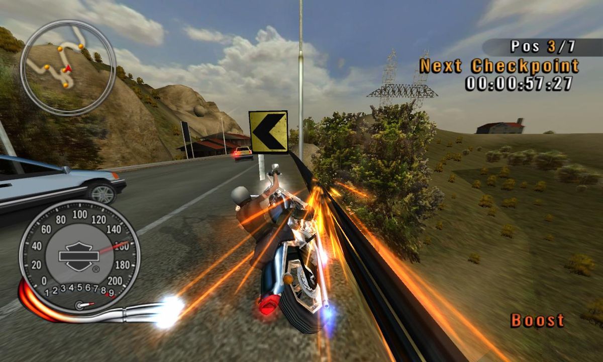 Harley-Davidson: Race to the Rally (Windows) screenshot: Nice spark effects