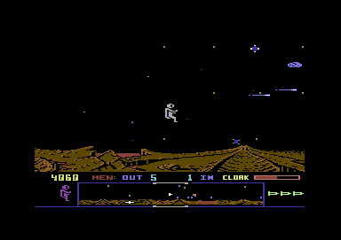 Dropzone (Commodore 64) screenshot: Level 2 has tougher waves