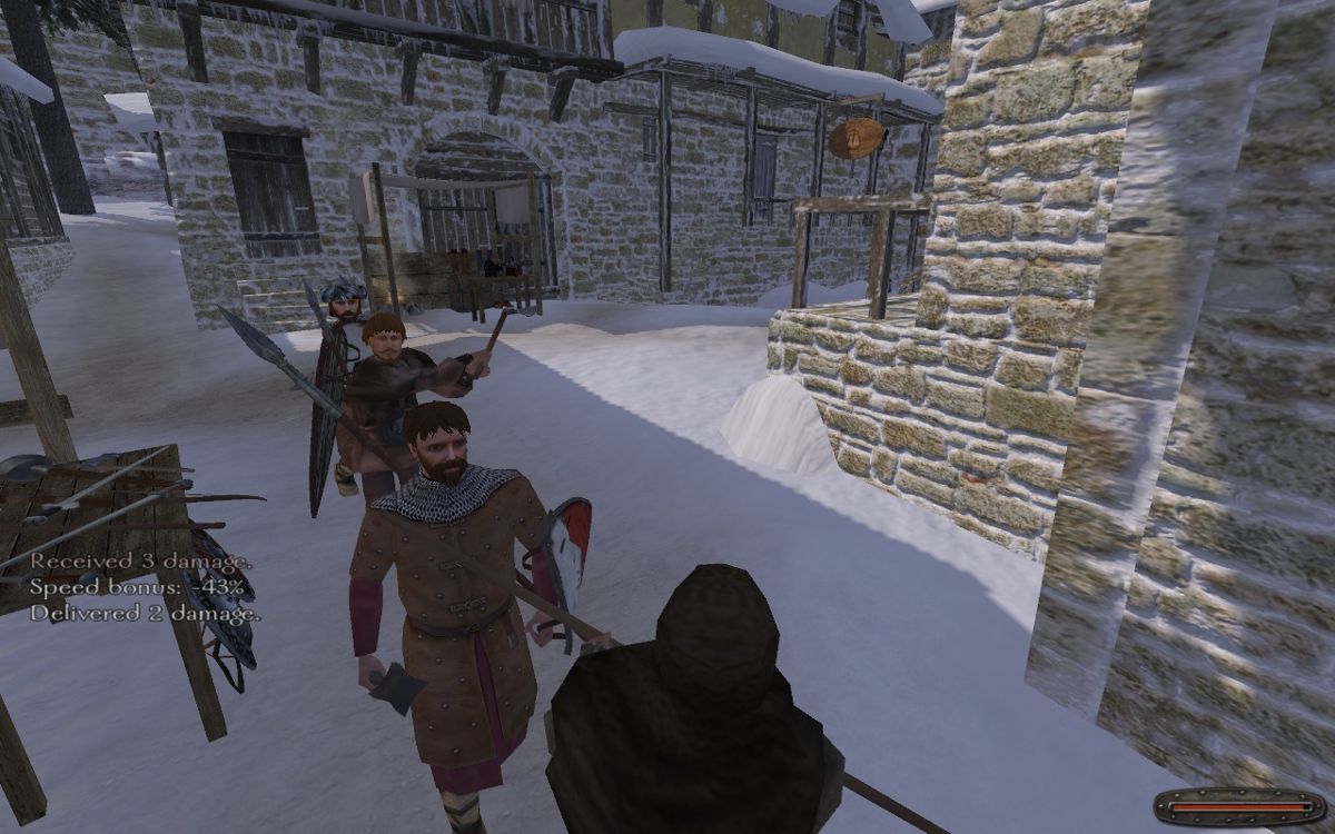 Mount & Blade (Windows) screenshot: Sneaking into an enemy city in disguise. You got caught!