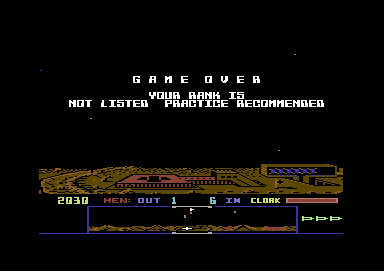 Dropzone (Commodore 64) screenshot: Game over