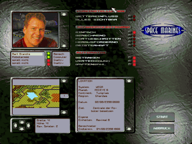 Space Marines: Der stählerne Kaiser (DOS) screenshot: Starting a new campaign
