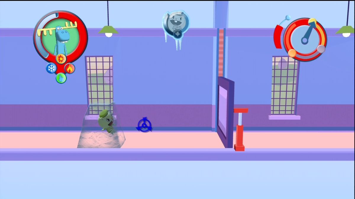 Happy Tree Friends: False Alarm (Xbox 360) screenshot: You can also freeze characters to stop their march.