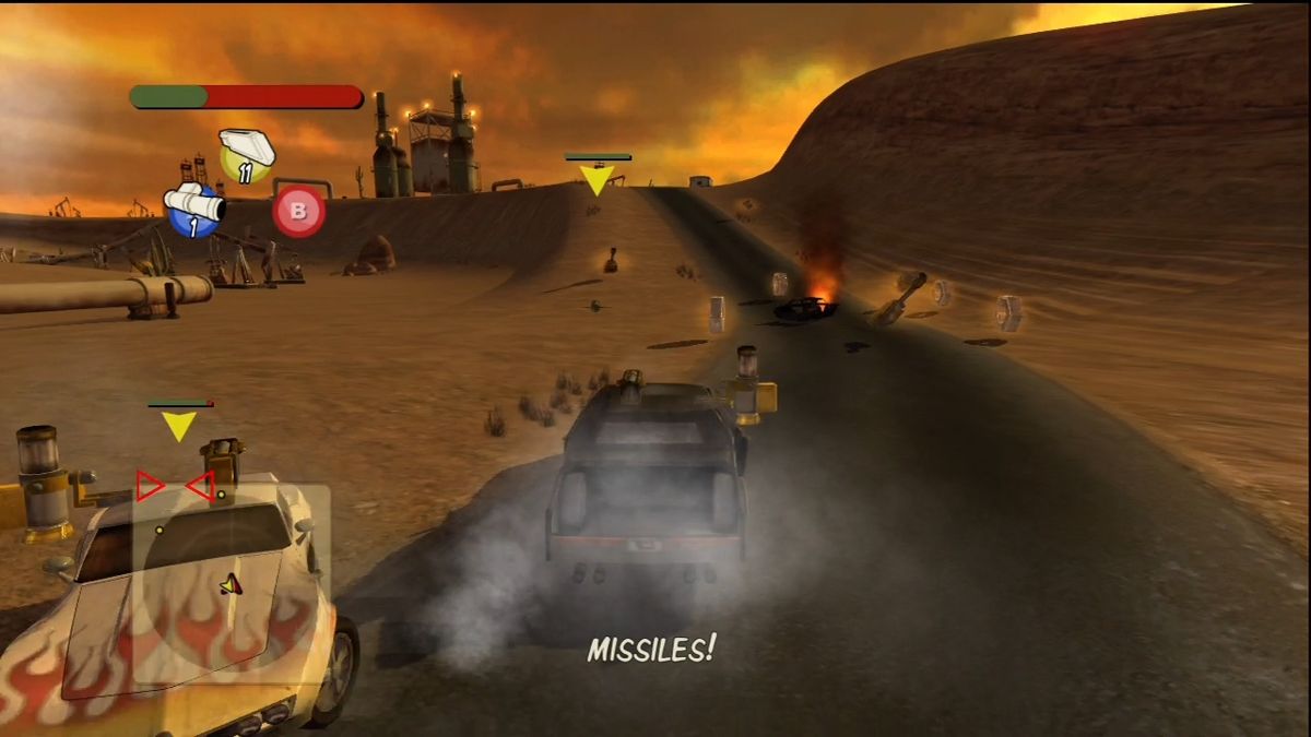 Vigilante 8: Arcade (Xbox 360) screenshot: Destroyed opponents leave salvage to improve your vehicle.