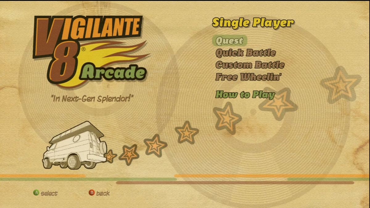 Vigilante 8: Arcade (Xbox 360) screenshot: Single-player menu.