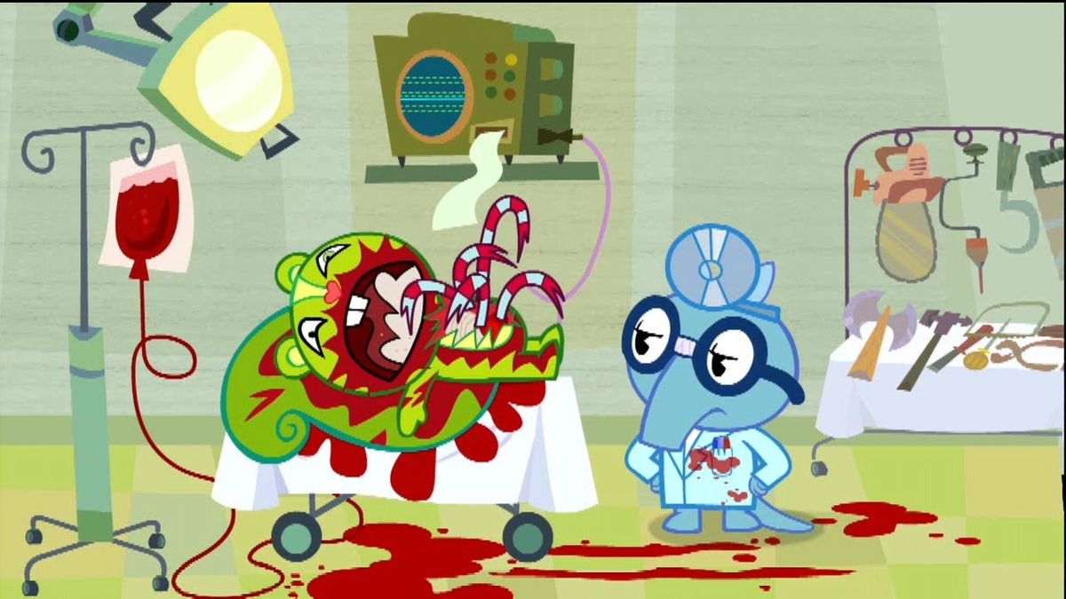 Happy Tree Friends: False Alarm (Xbox 360) screenshot: ...and in Happy Tree Friends style, it ends horribly.