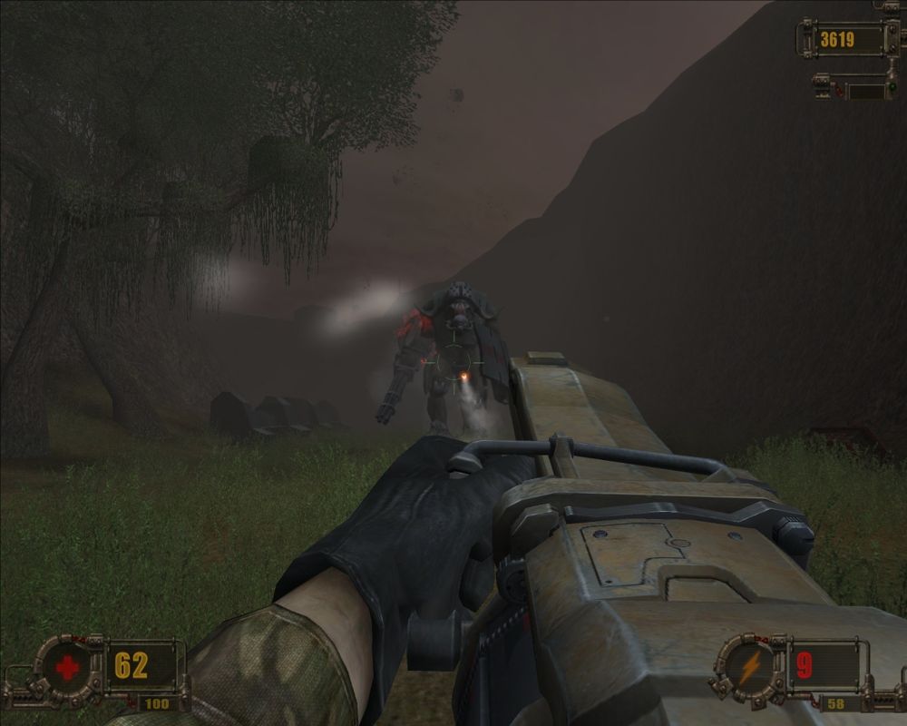 Vivisector: Beast Within (Windows) screenshot: When enemies are this big, it's time for the rocket launcher.