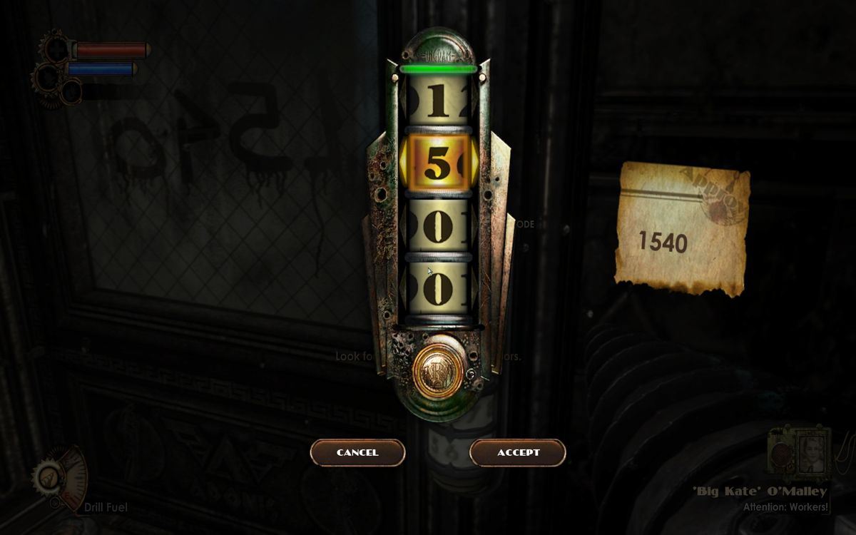 BioShock 2 (Windows) screenshot: That's one of the easiest to find door-codes.