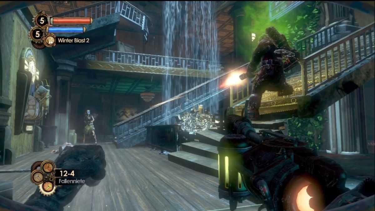 BioShock 2 (Xbox 360) screenshot: That Big Daddy on the right is fighting for me!