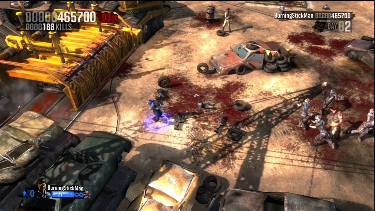 Zombie Apocalypse (Xbox 360) screenshot: Gun down the rushing zombie hordes.
