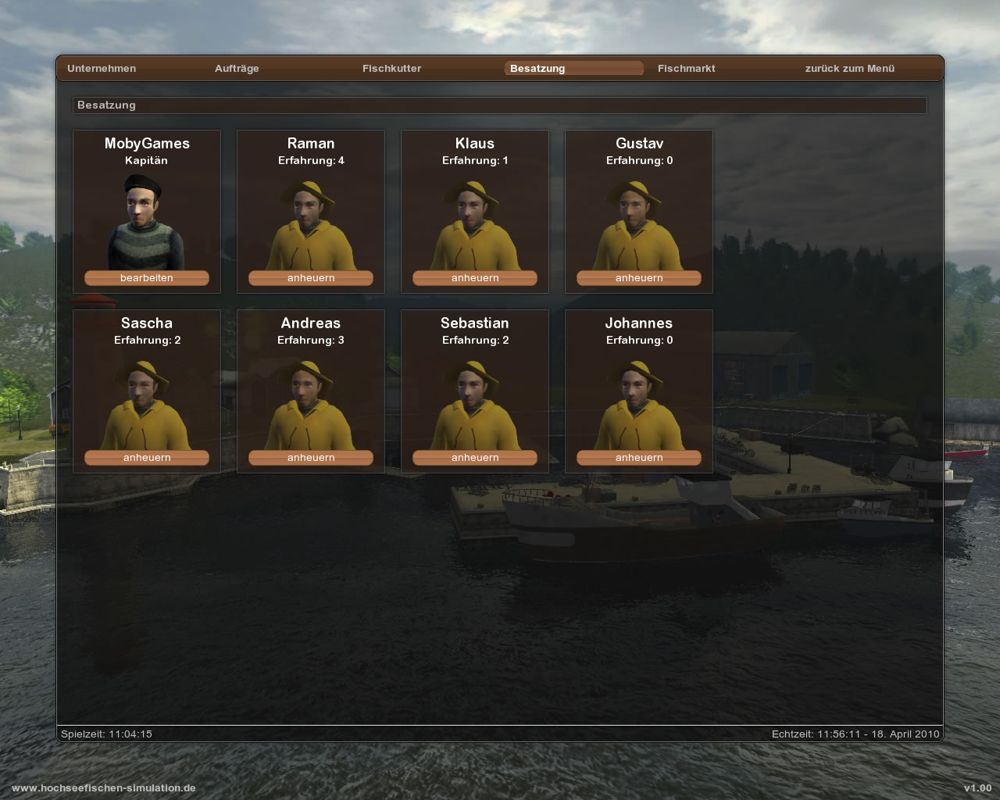 Open Sea Fishing: The Simulation (Windows) screenshot: Hiring crew members (demo version)