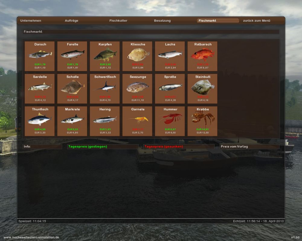 Open Sea Fishing: The Simulation (Windows) screenshot: Selling fish (demo version)