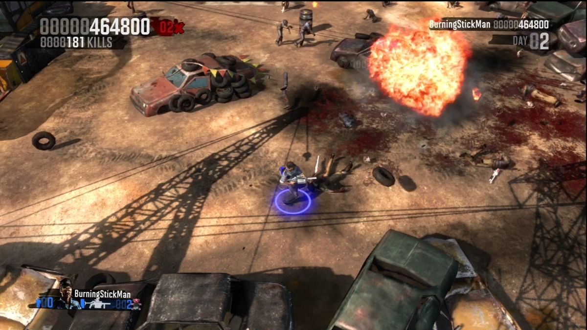 Zombie Apocalypse (Xbox 360) screenshot: Weapon powerups spawn, like this grenade launcher.