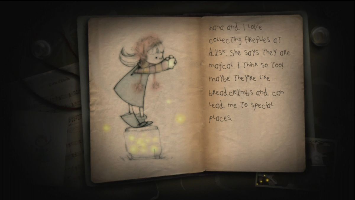 Lucidity (Xbox 360) screenshot: Pages from Sofi's journal start each level.