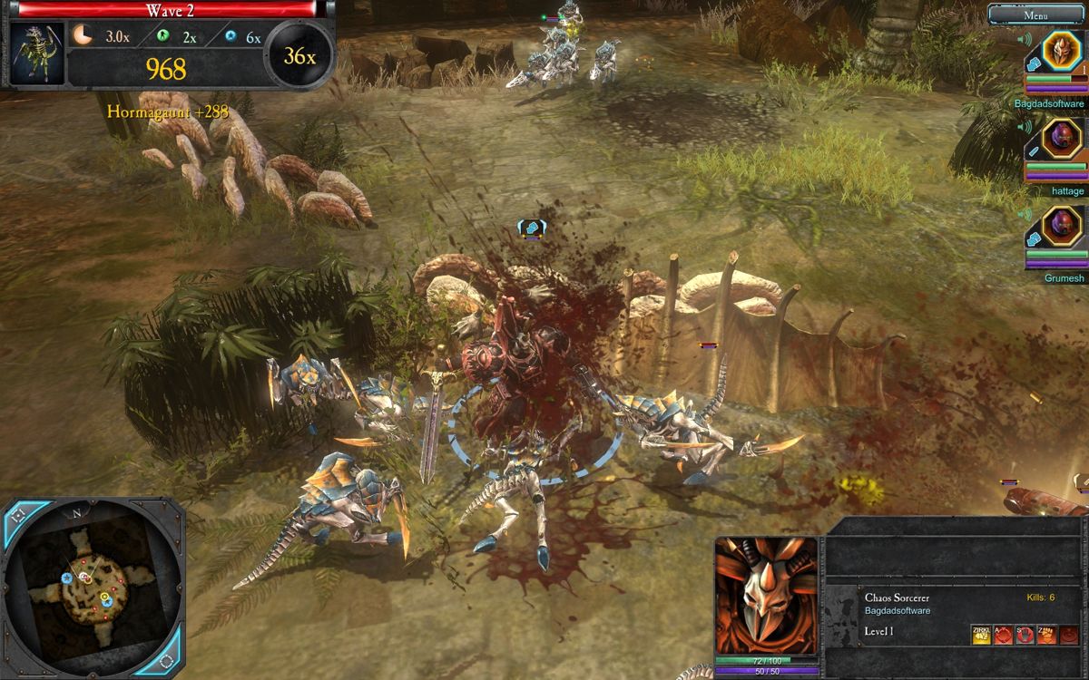 Warhammer 40,000: Dawn of War II - Chaos Rising (Windows) screenshot: The Last Stand pits three human players against wave after wave of enemies.
