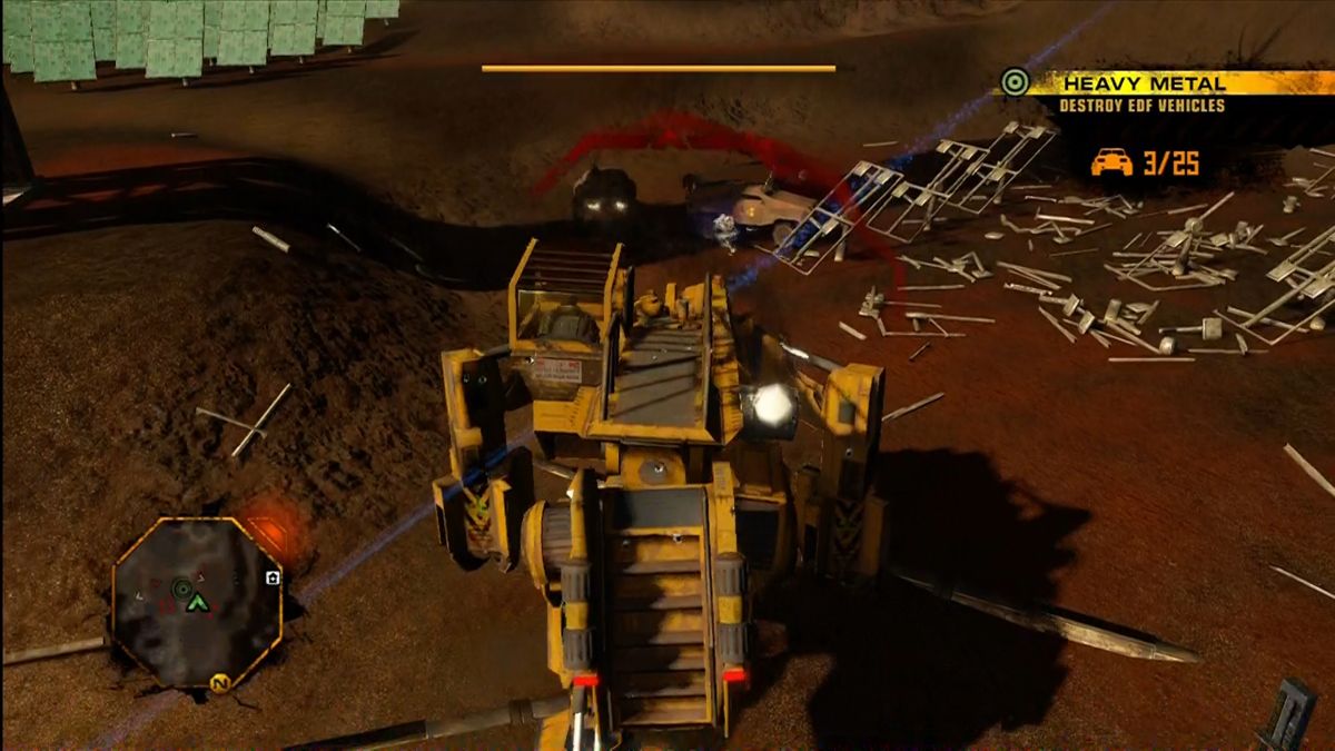 Red Faction: Guerrilla (Xbox 360) screenshot: Using a construction robot to cause some havoc.