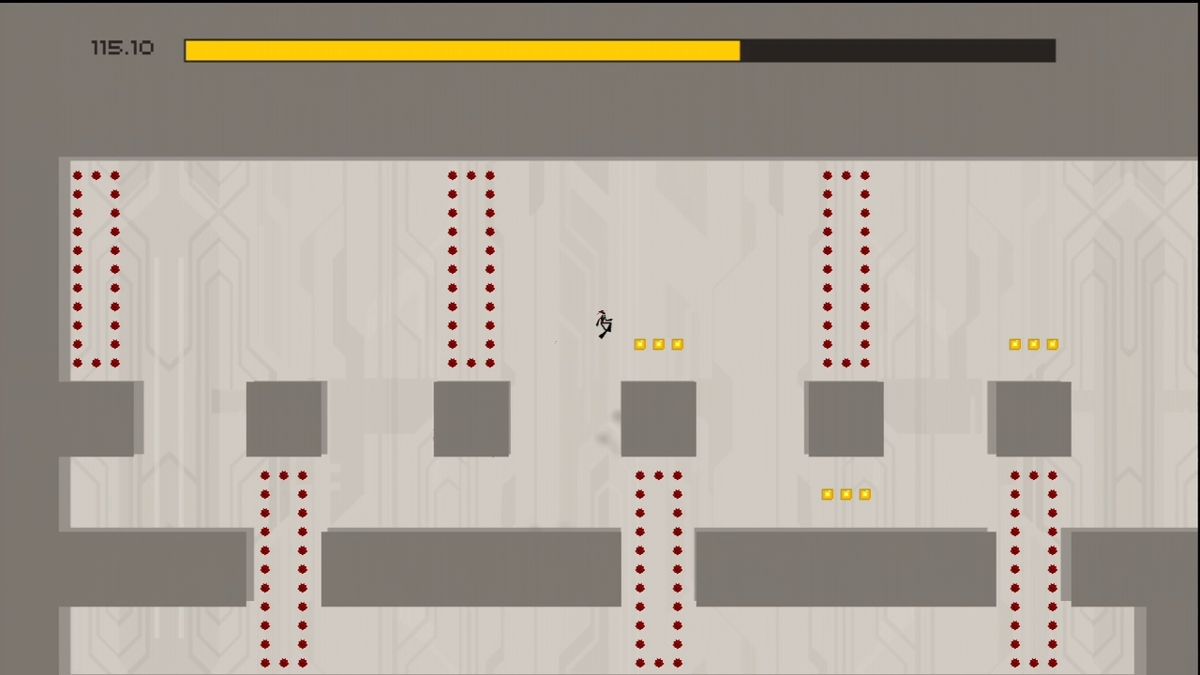 N+ (Xbox 360) screenshot: Collect the yellow cubes to extend your time bar.