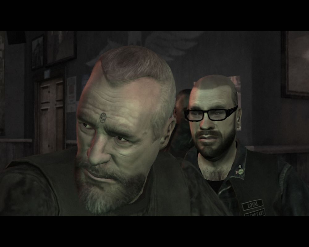 Grand Theft Auto IV: The Lost and Damned (Windows) screenshot: A shot of the president Billy and his fanboy Brian